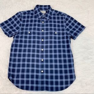 Lucky Brand men short sleeve plaid casual button up shirt flap pockets